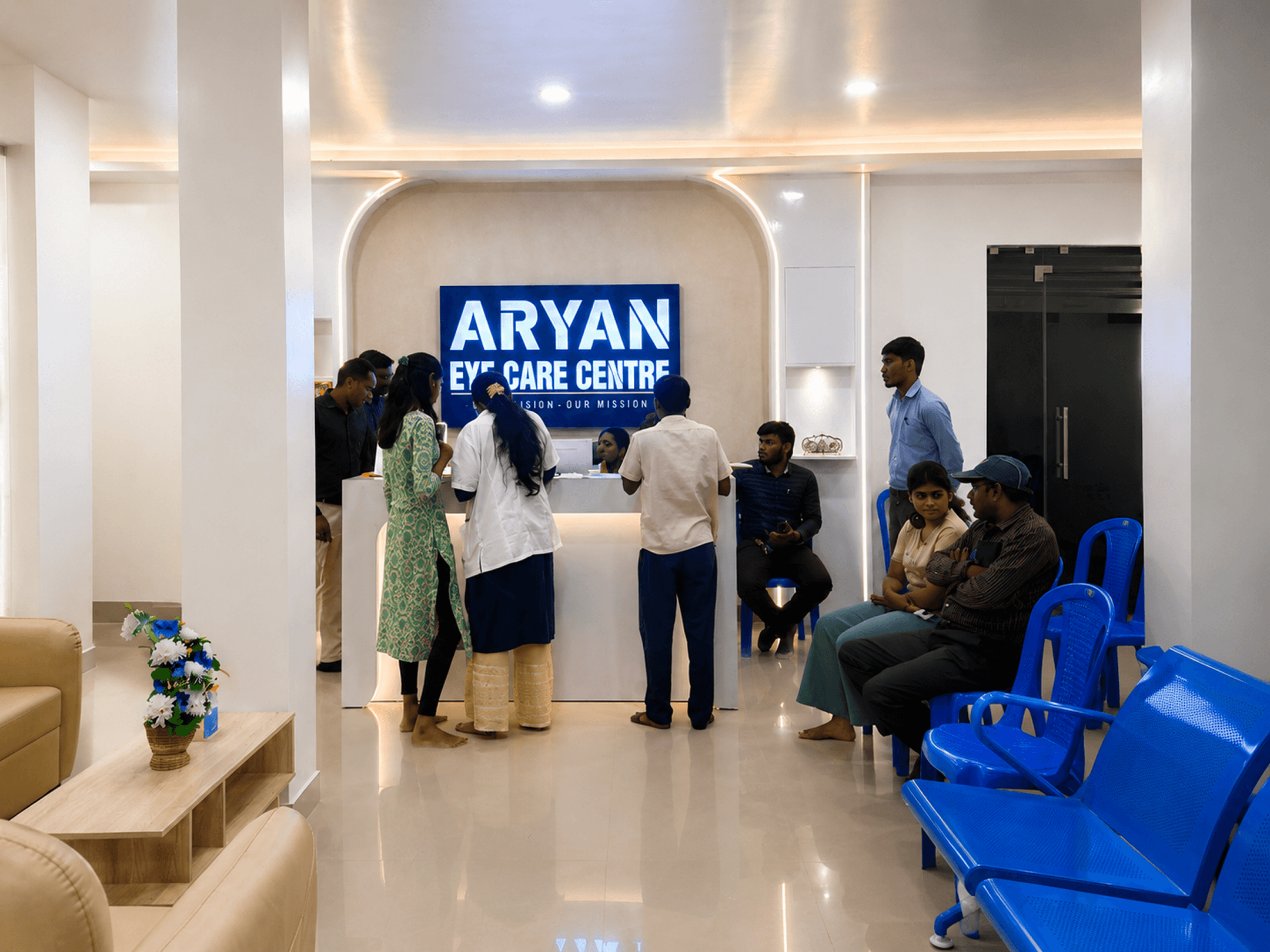 A calm, modern clinical environment at Aryan Eye Care Centre